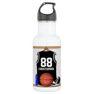 Personalisiert Black and White Basketball Jersey Edelstahlflasche