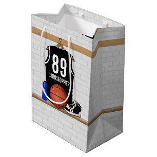 Personalisiert Black and White Basketball Jersey Mittlere Geschenktüte
