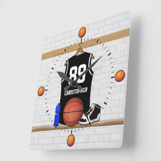 Personalisiert Black and White Basketball Jersey Quadratische Wanduhr