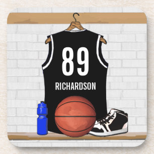 Personalisiert Black and White Basketball Jersey Untersetzer