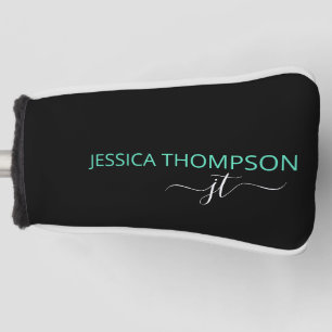 Personalisiert Black Aquamarin Stylish Monogram Na Golf Headcover