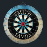 Personalisiert Black Blue Dart Board Dartscheibe<br><div class="desc">Erstellen Sie ein personalisiertes Dartboard. Das Design bietet eine moderne und dennoch rustikale Atmosphäre mit einer Reihe von Blues-,  Beige- und Schwarzfarben. Sie können das Board mit Ihrem Familiennamen oder Text personalisieren. Verwenden Sie die Vorlage,  um Ihr eigenes personalisiertes Dartboard zu erstellen.</div>
