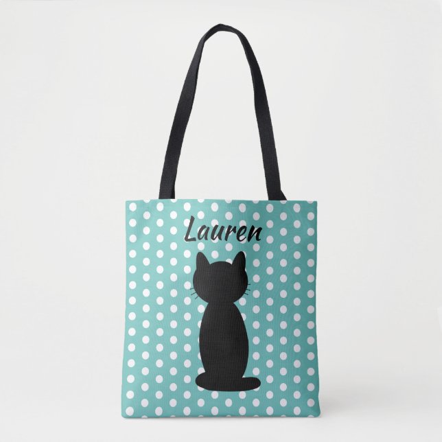 Personalisiert Black Cat Silhouette Polka Dots (Vorderseite)