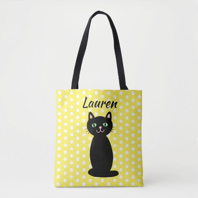 Personalisiert Black Cat Silhouette Polka Dots Tas (Vorderseite)