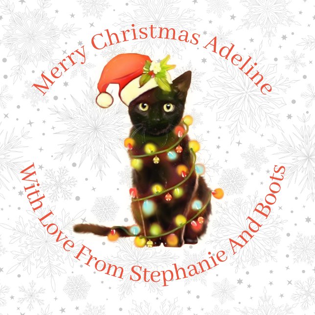 Personalisiert Black Cat Weihnachtsbeleuchtung Geschenkpapier (Von Creator hochgeladen)
