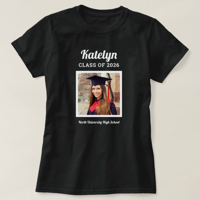 Personalisiert Black Class of 2022 Abschluss Foto T-Shirt (Design vorne)