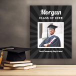 Personalisiert Black Class of 2025 Abschluss Foto Leinwanddruck<br><div class="desc">Moderne, schwarz umhüllte Leinwand-Wandkunst wird Ihren Absolventen für die nächsten Jahre präsentieren. Design bietet ein quadratisches Foto des Abschlusses in Weiß mit einfachem und klassischem Vornamen, Klassenjahr und Schulnamen, die personalisiert werden können. Enthält eine subtile Sternexplosion. Die schwarze Hintergrundfarbe kann so geändert werden, dass sie sich mit den Farben der...</div>