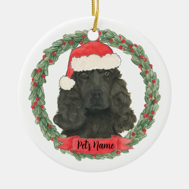 Personalisiert Black Cocker Spaniel Weihnachten Keramik Ornament (Vorne)