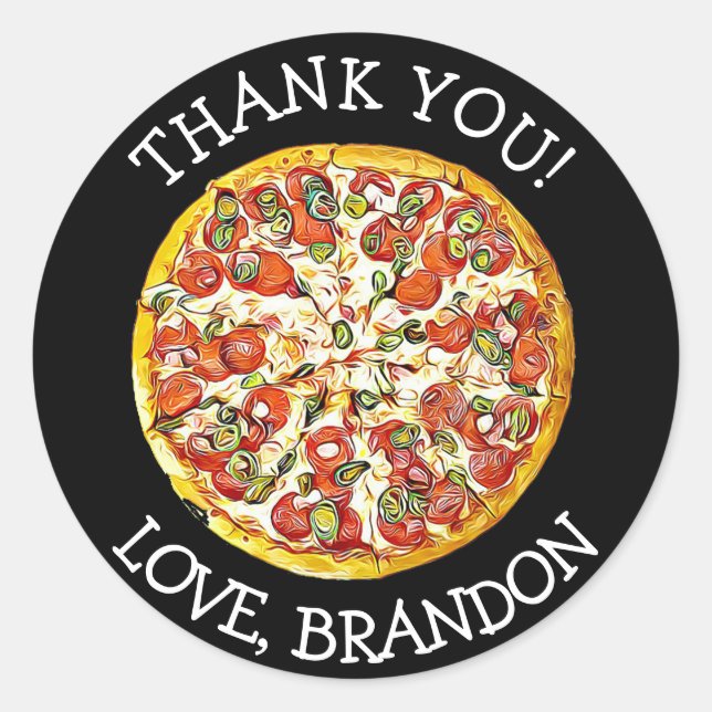 Personalisiert Black Danke Pizza Party Stickers (Vorderseite)