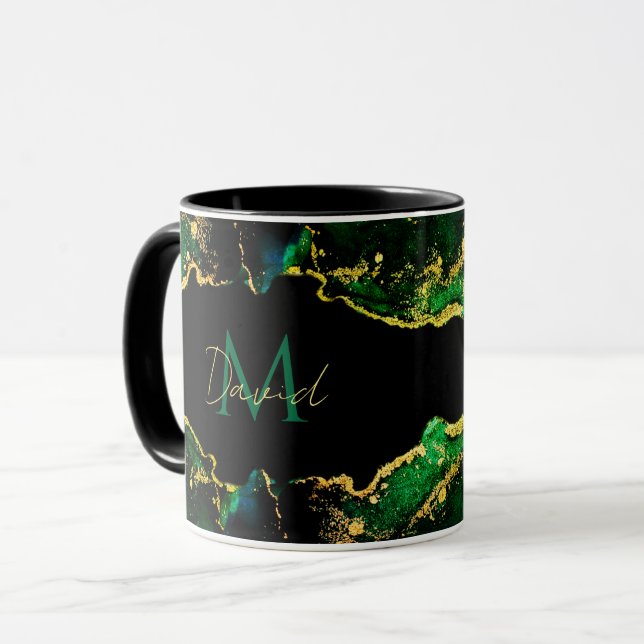 Personalisiert Black Emerald Green Gold Tasse (Vorderseite Links)