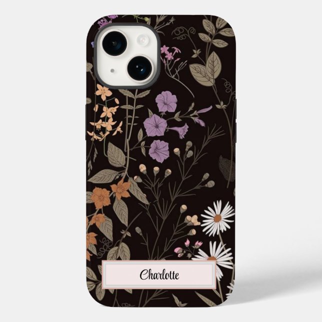 Personalisiert Black Floral Wildblume I - Fall Case-Mate iPhone Hülle (Rückseite)