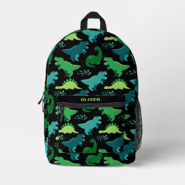 Personalisiert Black Funny Dinosaur Dino Pattern Bedruckter Rucksack