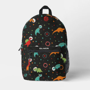 Personalisiert Black Funny Dinosaur Dino Space Bedruckter Rucksack
