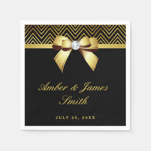 Personalisiert Black Gold Chevrons Bow Wedding Serviette