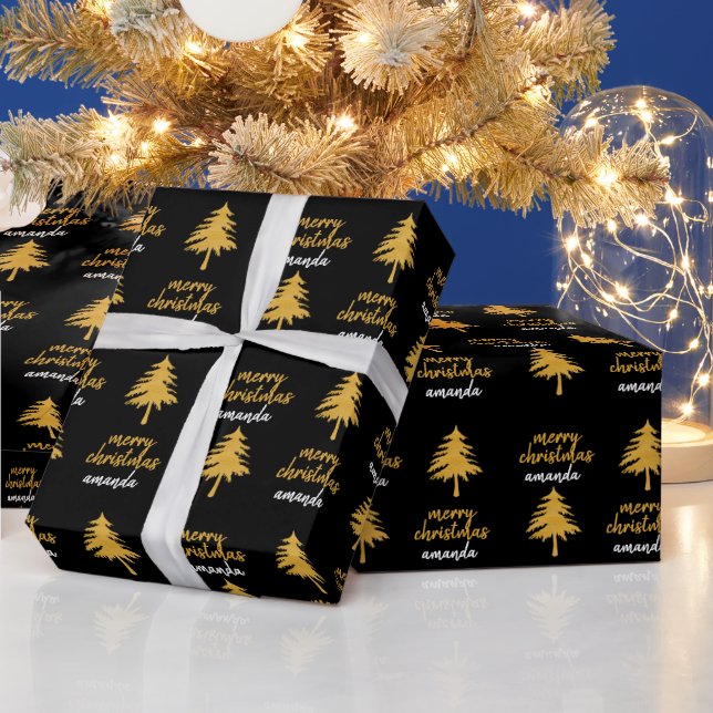 Personalisiert Black Gold Frohe Weihnachtsgeschenk Geschenkpapier (Feiertage)