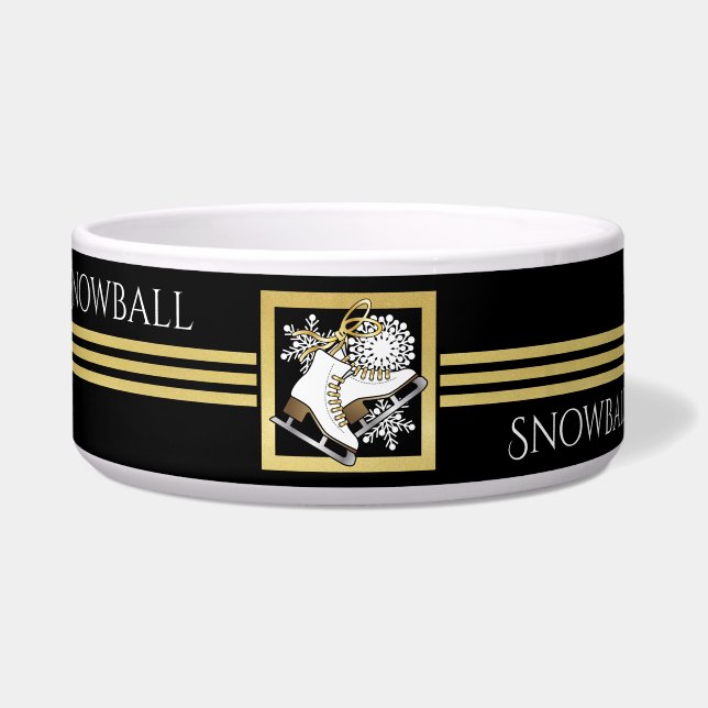 Personalisiert Black Gold Glitzer Ice Skaten Pet Napf (Vorderseite)