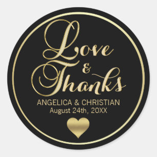 Personalisiert Black Gold LIEBE & DANKS Hochzeit Runder Aufkleber