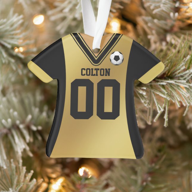 Personalisiert Black/Gold Soccer Jersey Ornament (Baum)
