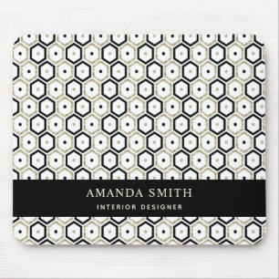 Personalisiert Black Gold White Geometric Modern Mousepad