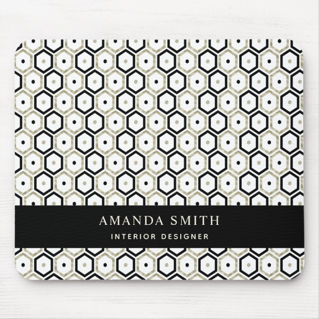 Personalisiert Black Gold White Geometric Modern Mousepad (Vorne)