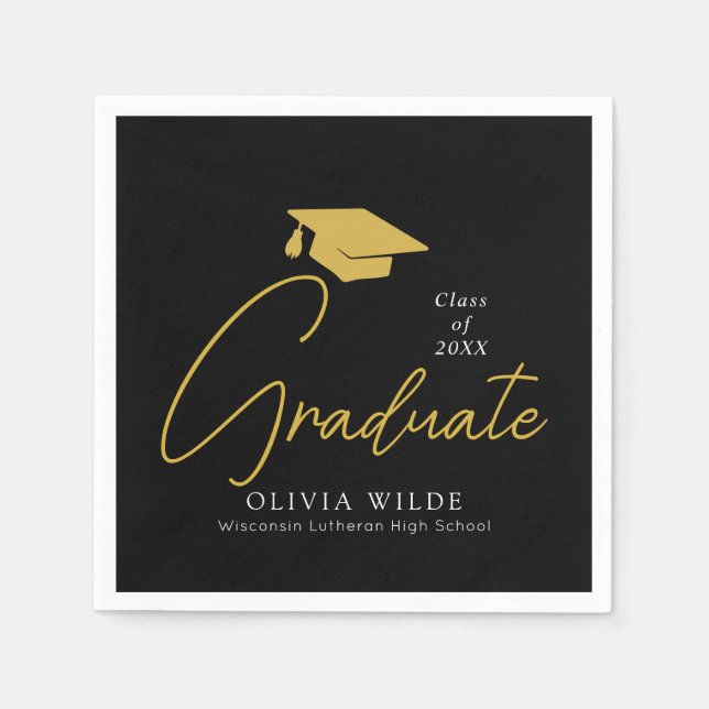 Personalisiert Black Grad Paper Napkin - Party fer Serviette (Vorderseite)