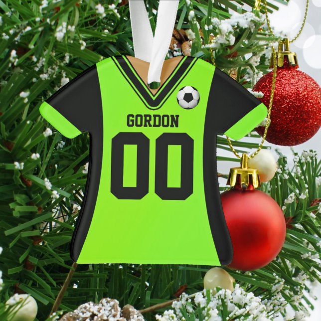 Personalisiert Black/Green Soccer Jersey Ornament (Von Creator hochgeladen)