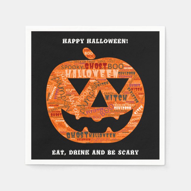 Personalisiert Black Halloween Pumpkin Word Cloud Serviette (Vorderseite)