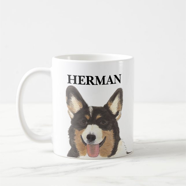 Personalisiert Black Headed Tricolor Corgi Kaffeetasse (Links)