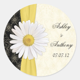 Personalisiert Black Ivory Daisy Wedding Stickers
