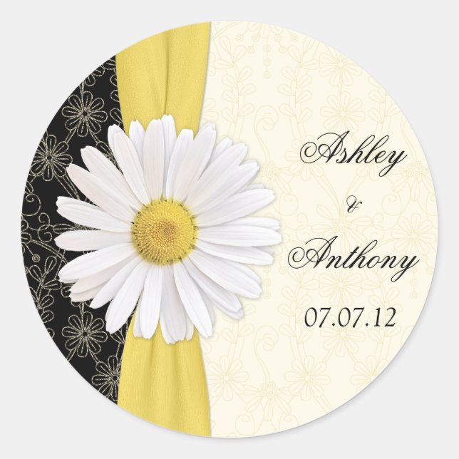 Personalisiert Black Ivory Daisy Wedding Stickers (Vorderseite)