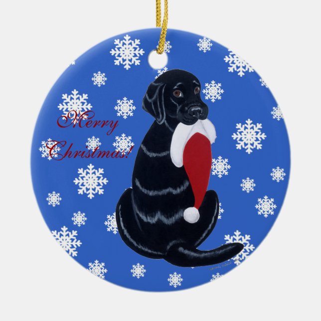 Personalisiert Black Lab Weihnachts-Weihnachtsmann Keramikornament (Vorne)