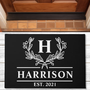 Personalisiert Black Laurel Monogram Fußmatte