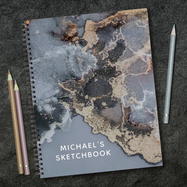 Personalisiert Black Marble Artist Sketchbook Notizbuch (A cool grey and black marble sketch book.)