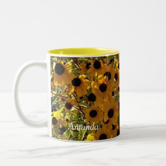 Personalisiert Black Mit Augen Susan Blume Foto Ta Zweifarbige Tasse (Links)