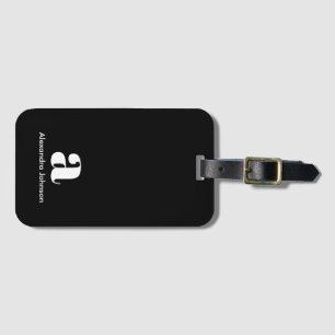 Personalisiert Black Modern Monogram Minimal Name  Gepäckanhänger