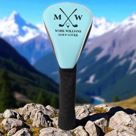 Personalisiert Black Monogram Name Golf Lover Aqua Headcover