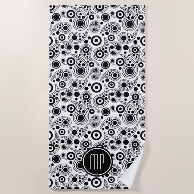 Personalisiert Black on White Paisley Strandtuch (Vorderseite)