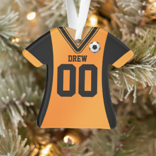 Personalisiert Black/Orange Soccer Jersey Ornament