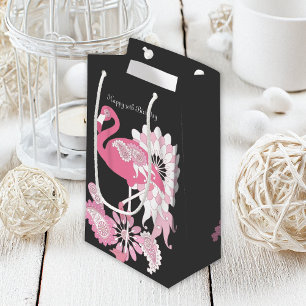 Personalisiert Black Paisley Pink Flamingo Geburts Kleine Geschenktüte