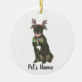 Personalisiert Black Pitbull Staffy Antlers Bowtie Keramik Ornament