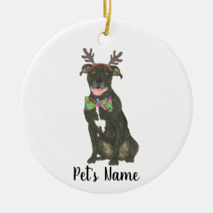 Personalisiert Black Pitbull Staffy Antlers Bowtie Keramik Ornament