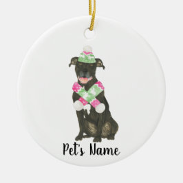 Personalisiert Black Pitbull Staffy Pink Green Hat Keramik Ornament