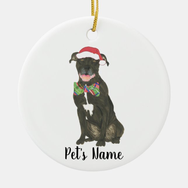 Personalisiert Black Pitbull Staffy Weihnachtsmann Keramik Ornament (Vorne)