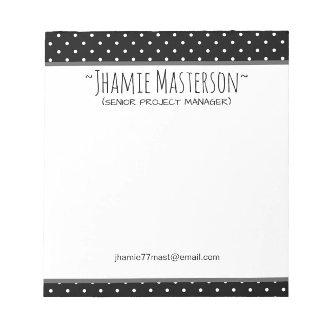 Personalisiert Black Polka Dot Notizblock (Vorderseite)