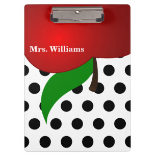 Personalisiert Black Polka Dot Red Apple Teacher Klemmbrett