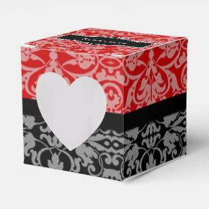 Personalisiert Black & Red Damask Herzens Gefallen Geschenkschachtel