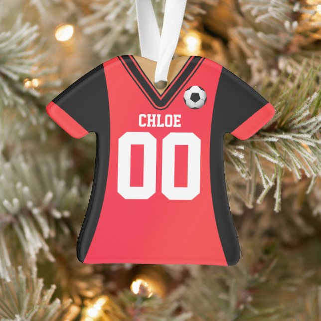 Personalisiert Black/Red Soccer Jersey Ornament (Baum)