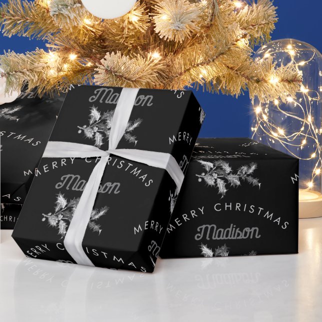 Personalisiert Black Retro Frohe ChristmasMonogram Geschenkpapier (Feiertage)