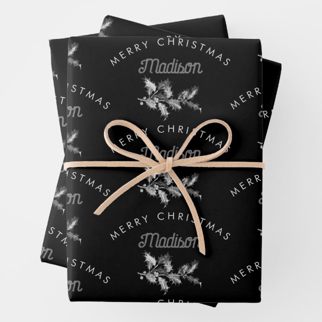 Personalisiert Black Retro Frohe ChristmasMonogram Geschenkpapier Set (Beispiel)