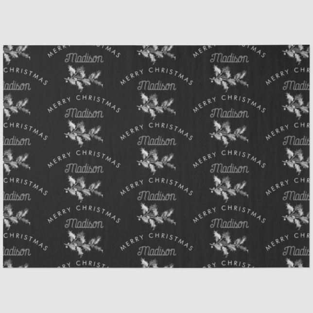 Personalisiert Black Retro Frohe ChristmasMonogram Seidenpapier (Vorderseite)